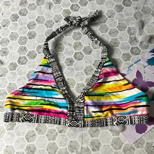 Mudd Sz 16 Striped Multicolor Unpadded Swimsuit Bikini Top